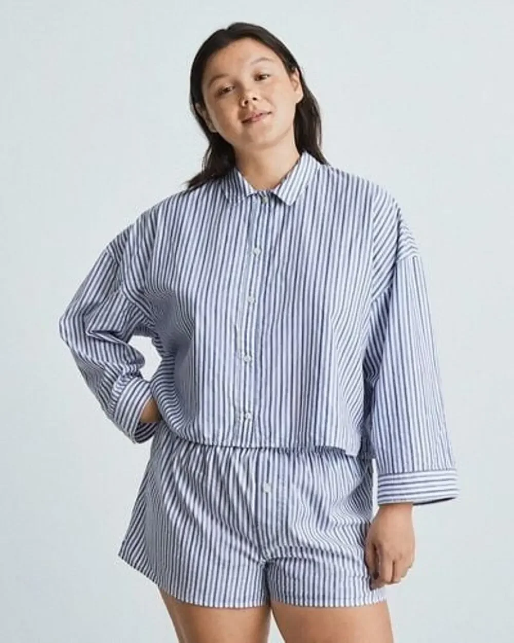 NWT Everlane Women's The Woven Pajama Top Long Sleeve White/Blue Stripe Size S